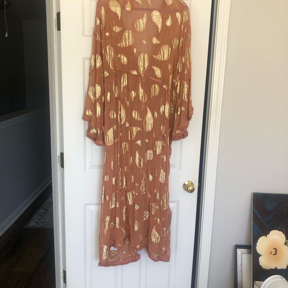 NWT ~ Arula Plus Size "B" 2XL Coral and Gold Duster - Picture 4 of 5